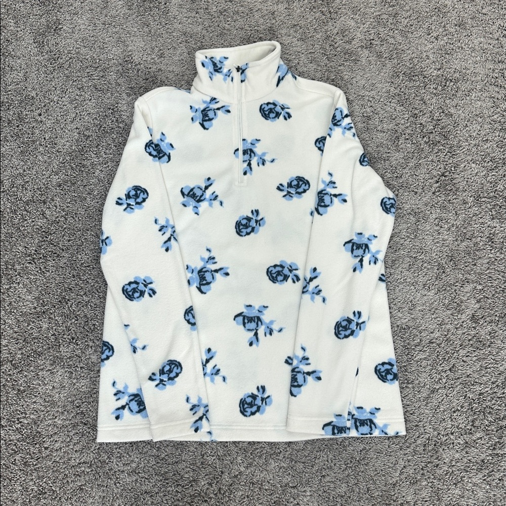 Lands' End White and Blue Floral Jacket